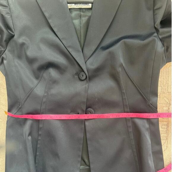Moschino Cheap and Chic Vintage Black Satin Skirt Suit Set Size 10, measures a 6 - Picture 9 of 11